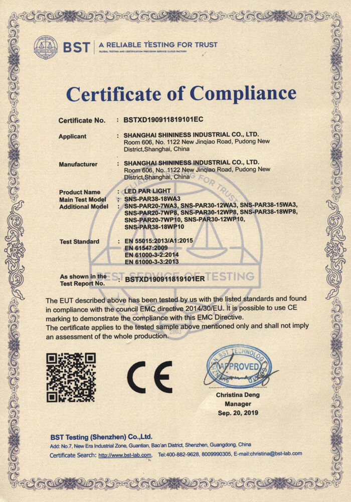 CE EMC Certification for LED PAR Lamp